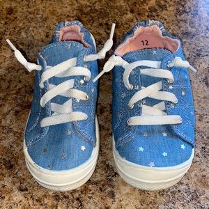 Girls slip on denim shoes with silver stars